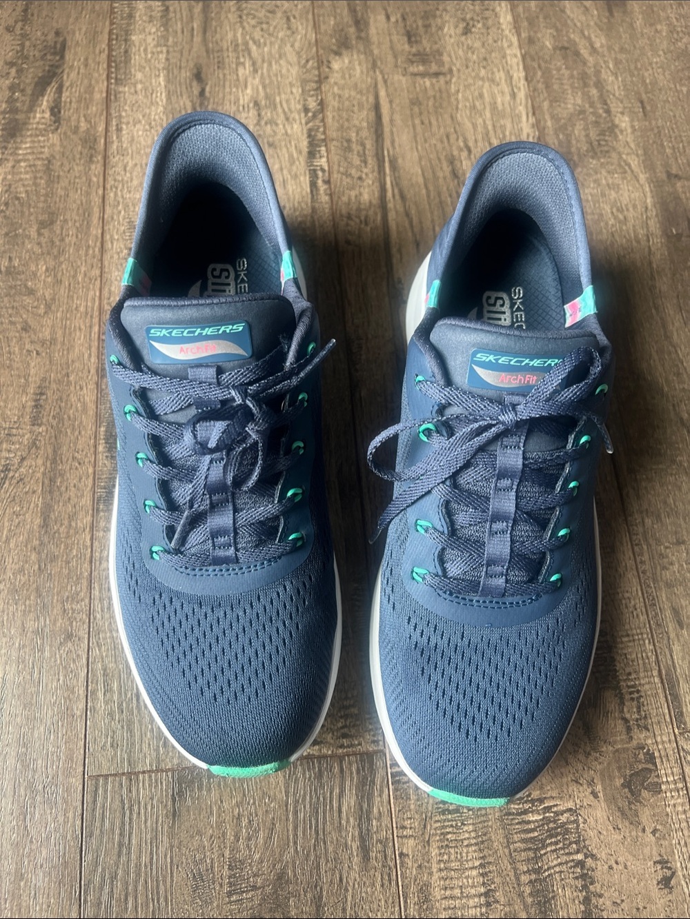 Skechers Navy Blue Athletic Sneakers with Teal Accents
